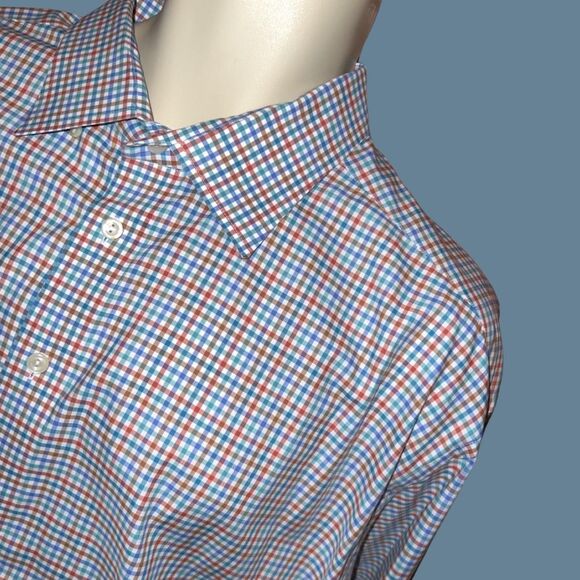 Eton Custome Made Blue Orange Checked Dress Shirt Size 2 XLT36/37 #80 - Picture 2 of 5
